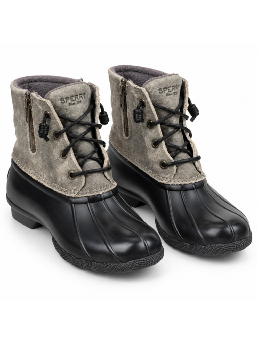 Sperry Women’s 7.5 Duck Boots STS81732 Leather Fleece Lined Black Gray
